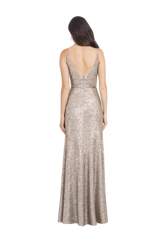 Plata Cubierta Cuello en V Cuello Alto Lentejuela Lentejuelas brillantes Largo Formales Vestidos de dama de honor / Vestidos de fiesta Outlet