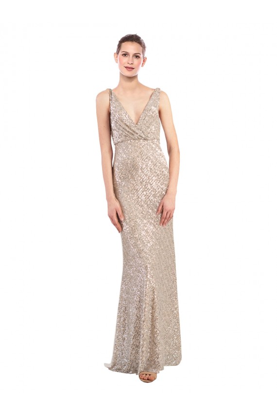 Plata Cubierta Cuello en V Lentejuela Lentejuelas brillantes Largo Formales Vestidos de dama de honor / Vestidos de fiesta Outlet