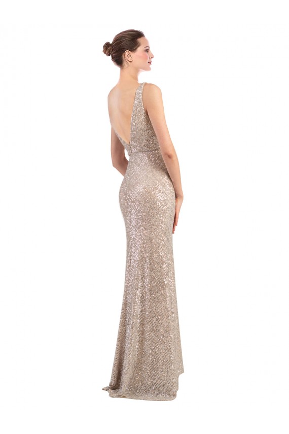 Plata Cubierta Cuello en V Lentejuela Lentejuelas brillantes Largo Formales Vestidos de dama de honor / Vestidos de fiesta Outlet