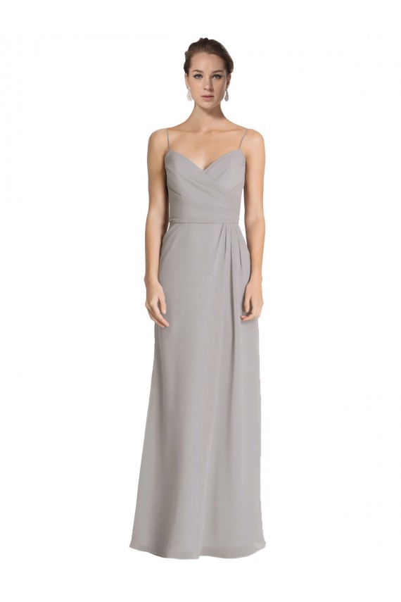 Plata Cubierta Tirantes espagueti Gasa Largo Vestidos de dama de honor Outlet