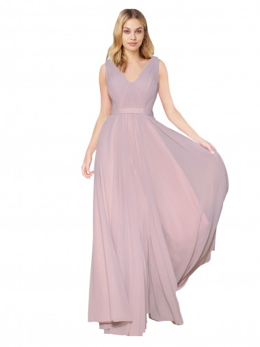 Primavera línea A Cuello en V Cuello Alto Gasa Largo Formales Vestidos de dama de honor / Vestidos de fiesta Outlet