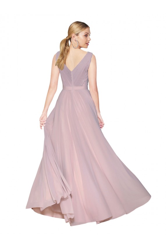 Primavera línea A Cuello en V Cuello Alto Gasa Largo Formales Vestidos de dama de honor / Vestidos de fiesta Outlet