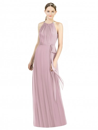 Primavera línea A Halter Gasa Largo Vestidos de dama de honor Outlet