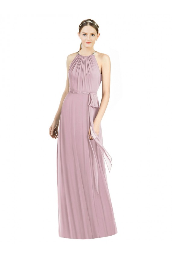 Primavera línea A Halter Gasa Largo Vestidos de dama de honor Outlet