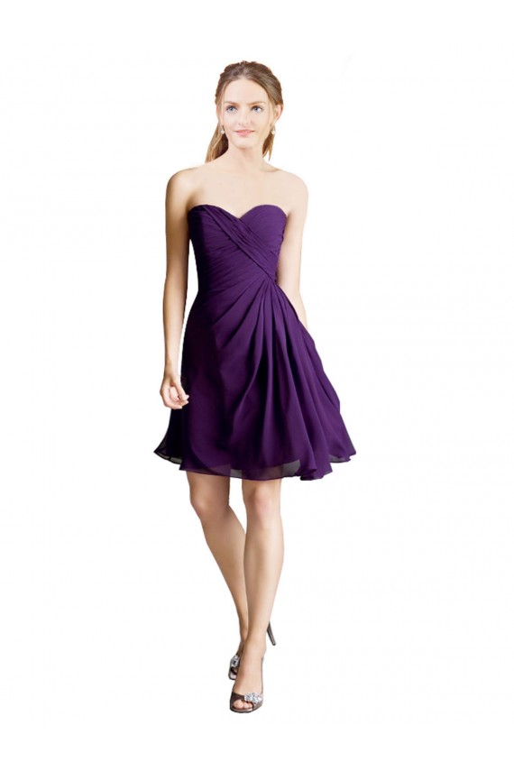 Púrpura línea A Cuello de Corazón Sin tirantes Gasa Corto Vestidos de dama de honor / Vestidos de cóctel Outlet
