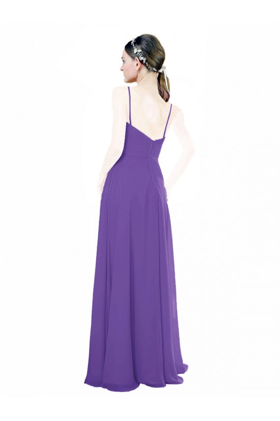 Púrpura línea A Tirantes espagueti Cuello en V Gasa Largo Vestidos de dama de honor Outlet