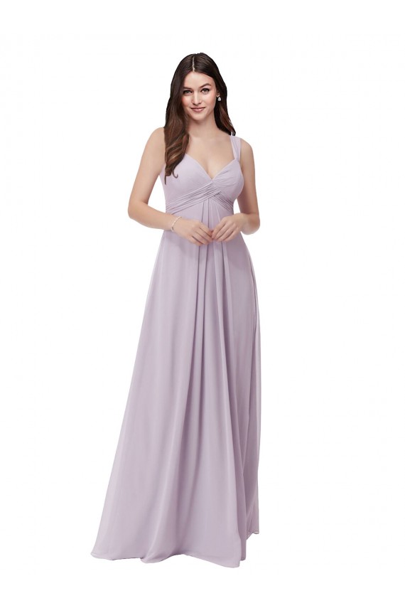 Resplandor rosa línea A Cuello en V Gasa Largo Vestidos de dama de honor Outlet