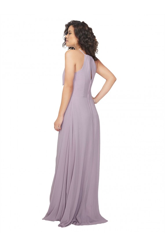 Resplandor rosa línea A Halter Gasa Largo Vestidos de dama de honor Outlet