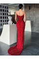 Rojo Cubierta Cuello en V Barrer tren Lentejuelas Terciopelo Largo Vestidos de fiesta Outlet