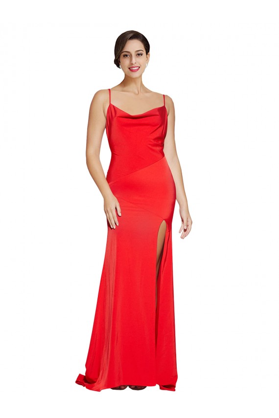 Rojo Cubierta Sin tirantes Satén elástico Largo Formales Vestidos de dama de honor / Vestidos de fiesta Outlet