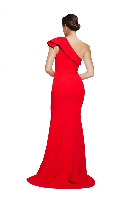 Rojo Cubierta Un Hombre Barrer tren Crepé Elástico Largo Vestidos de dama de honor / Vestidos de fiesta Outlet