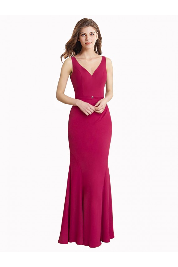 Rojo Sirena Cuello en V Cuello Alto Gasa Largo Vestidos de dama de honor / Vestidos de fiesta Outlet