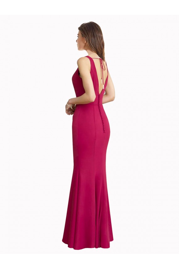 Rojo Sirena Cuello en V Cuello Alto Gasa Largo Vestidos de dama de honor / Vestidos de fiesta Outlet