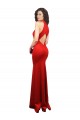 Rojo Sirena Halter Satén elástico Largo Formales Vestidos de dama de honor / Vestidos de fiesta Outlet