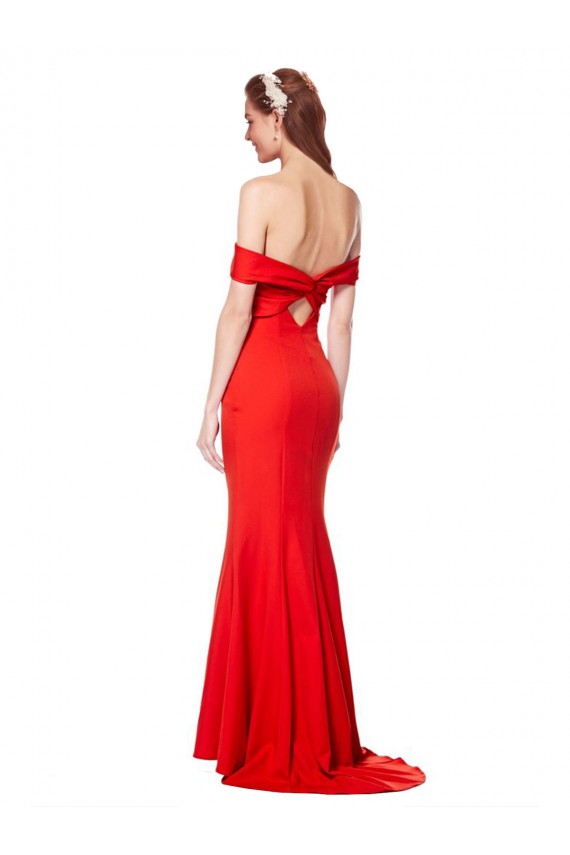 Rojo Sirena Hombros Descubiertos Crepé Elástico Largo Formales Vestidos de dama de honor / Vestidos de fiesta Outlet