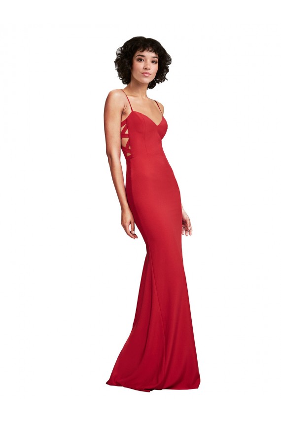 Rojo Sirena Tirantes espagueti Crepé Elástico Largo Formales Vestidos de dama de honor / Vestidos de fiesta Outlet