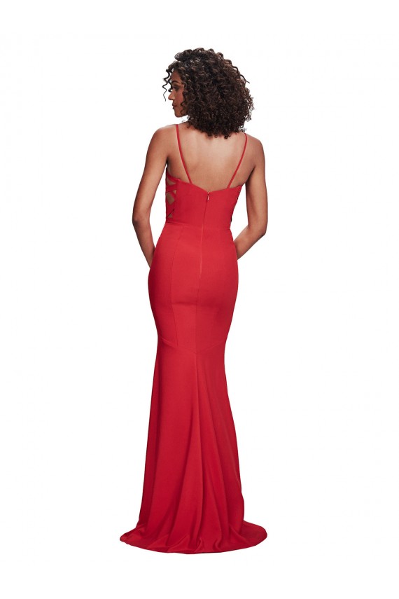 Rojo Sirena Tirantes espagueti Crepé Elástico Largo Formales Vestidos de dama de honor / Vestidos de fiesta Outlet