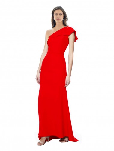 Rojo Sirena Un Hombre Cuello Alto Crepé Elástico Largo Formales Vestidos de dama de honor / Vestidos de fiesta Outlet