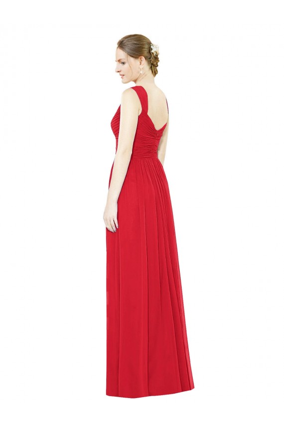 Rojo línea A Cuello de Corazón Gasa Largo Vestidos de dama de honor Outlet