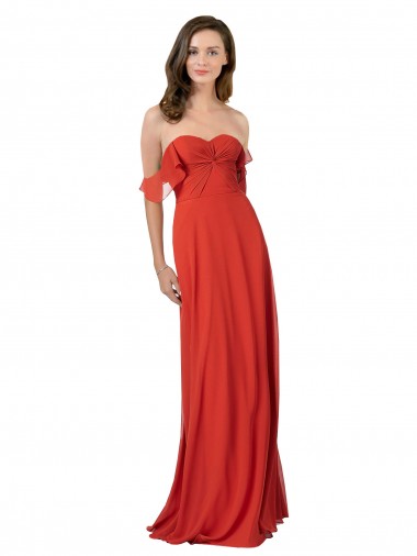 Rojo línea A Cuello de Corazón Sin tirantes Gasa Largo Vestidos de dama de honor Outlet
