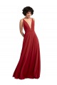 Rojo línea A Cuello en V Gasa Largo Vestidos de dama de honor Outlet