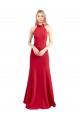 Rojo línea A Halter Cuello Alto Crepé Elástico Largo Formales Vestidos de dama de honor / Vestidos de fiesta Outlet