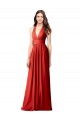 Rojo línea A Halter Cuello en V Gasa Largo Vestidos de dama de honor Outlet