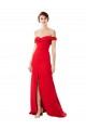Rojo línea A Hombros Descubiertos Crepé Elástico Largo Formales Vestidos de dama de honor / Vestidos de fiesta Outlet
