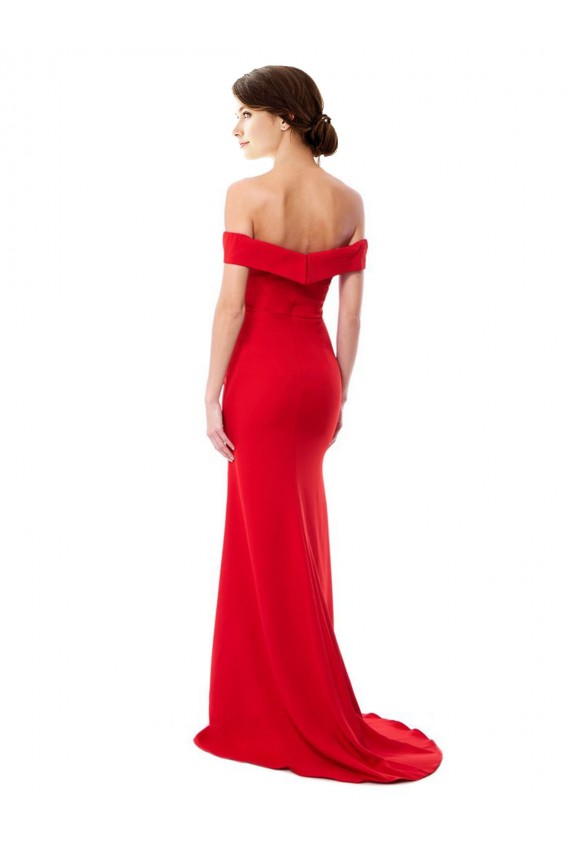 Rojo línea A Hombros Descubiertos Crepé Elástico Largo Formales Vestidos de dama de honor / Vestidos de fiesta Outlet