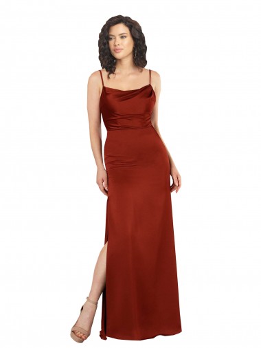 Rojo línea A Tirantes espagueti Cuadrado Satén sedoso Largo Formales Vestidos de dama de honor / Vestidos de fiesta Outlet
