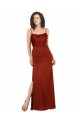 Rojo línea A Tirantes espagueti Cuadrado Satén sedoso Largo Formales Vestidos de dama de honor / Vestidos de fiesta Outlet
