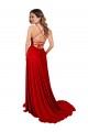 Rojo línea A Tirantes espagueti Cuadrado Spandex Encaje Largo Vestidos de dama de honor / Vestidos de fiesta Outlet