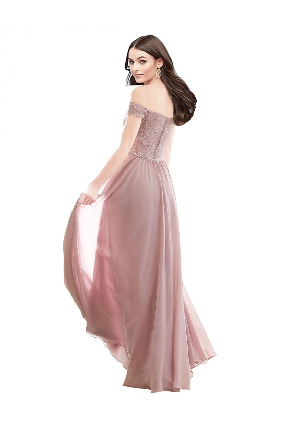 Rosa 147 línea A Hombros Descubiertos Gasa Encaje Largo Vestidos de dama de honor Outlet