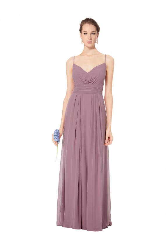 Rosa 147 línea A Tirantes espagueti Cuello en V Gasa Largo Vestidos de dama de honor Outlet