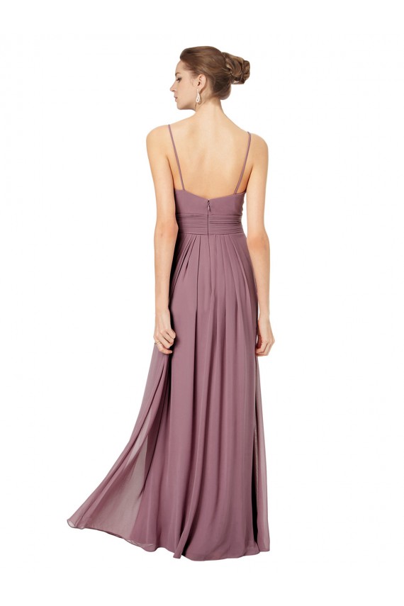 Rosa 147 línea A Tirantes espagueti Cuello en V Gasa Largo Vestidos de dama de honor Outlet