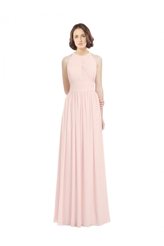Rosa 42 línea A Halter Gasa Largo Vestidos de dama de honor Outlet