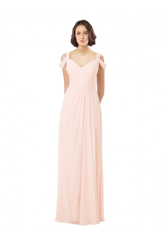 Rosa 42 línea A Hombros Descubiertos Gasa Largo Vestidos de dama de honor Outlet