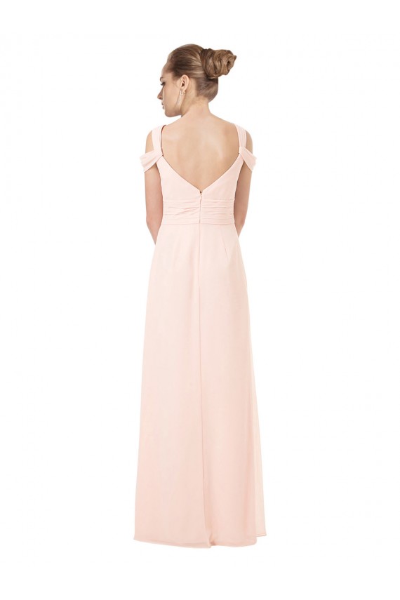 Rosa 42 línea A Hombros Descubiertos Gasa Largo Vestidos de dama de honor Outlet