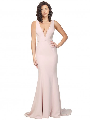 Rosa Cubierta Cuello en V Barrer tren Crepé Elástico Largo Formales Vestidos de dama de honor / Vestidos de fiesta Outlet
