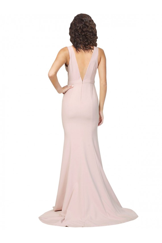 Rosa Cubierta Cuello en V Barrer tren Crepé Elástico Largo Formales Vestidos de dama de honor / Vestidos de fiesta Outlet