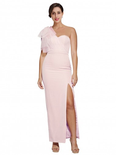 Rosa Cubierta Un Hombre Cuello de Corazón Crepé Elástico Largo Formales Vestidos de dama de honor / Vestidos de fiesta Outlet