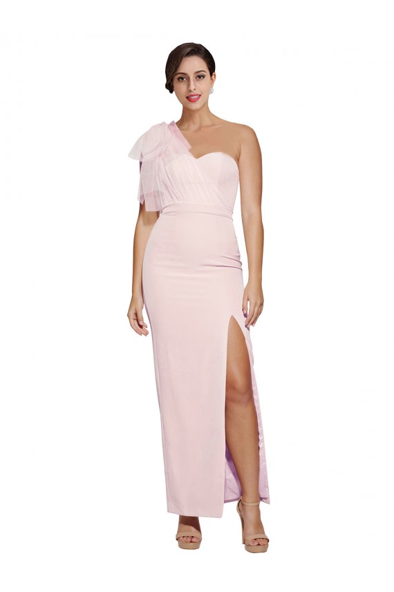Rosa Cubierta Un Hombre Cuello de Corazón Crepé Elástico Largo Formales Vestidos de dama de honor / Vestidos de fiesta Outlet