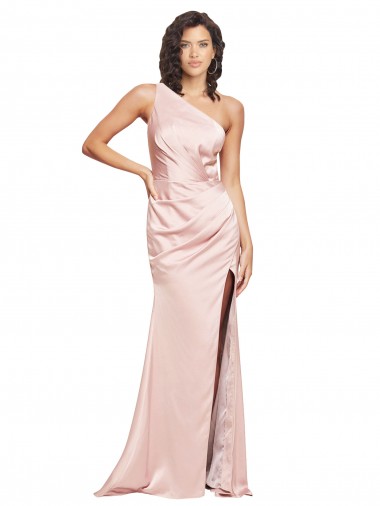 Rosa Cubierta Un Hombre Satén sedoso Largo Formales Vestidos de dama de honor / Vestidos de fiesta Outlet