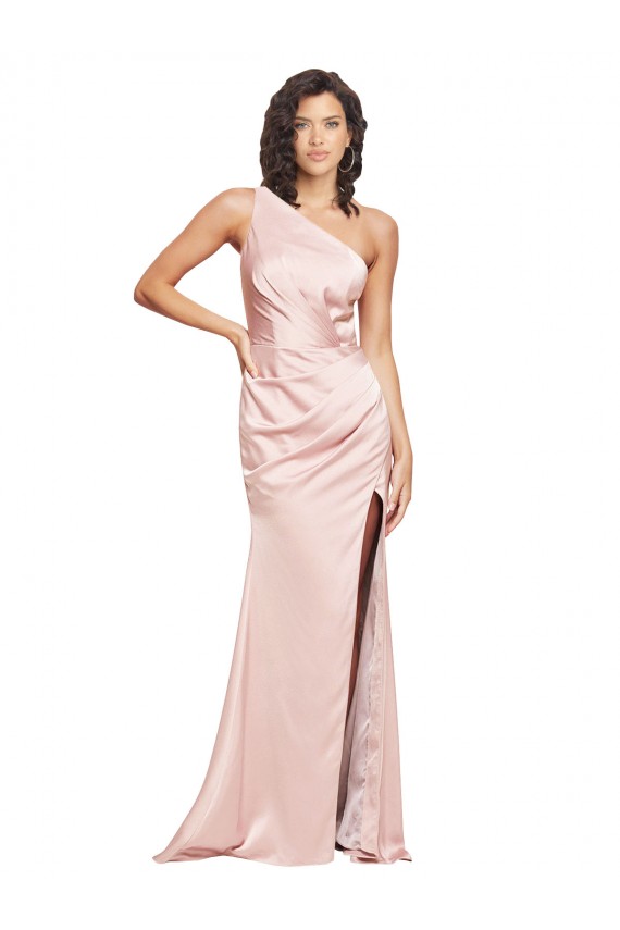 Rosa Cubierta Un Hombre Satén sedoso Largo Formales Vestidos de dama de honor / Vestidos de fiesta Outlet
