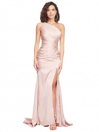 Rosa Cubierta Un Hombre Satén sedoso Largo Formales Vestidos de dama de honor / Vestidos de fiesta Outlet