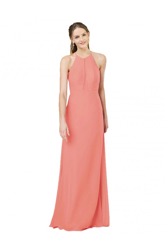 Rosa Del Desierto Cubierta Halter Gasa Largo Vestidos de dama de honor Outlet