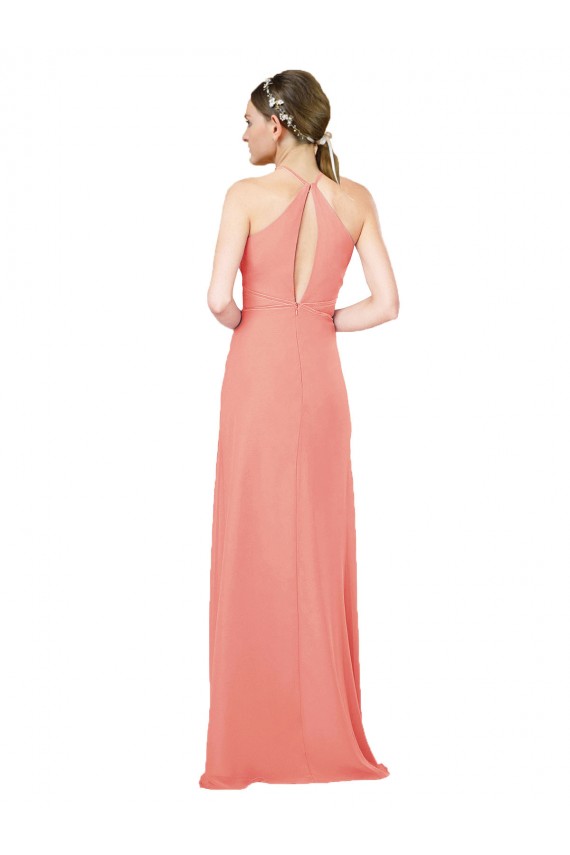 Rosa Del Desierto Cubierta Halter Gasa Largo Vestidos de dama de honor Outlet