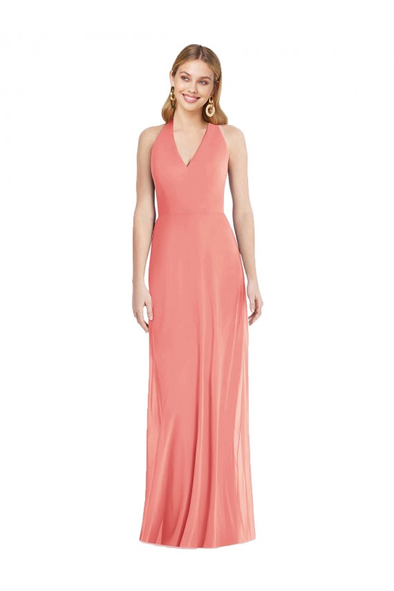 Rosa Del Desierto Trompeta Halter Cuello en V Gasa Largo Formales Vestidos de dama de honor / Vestidos de noche Outlet