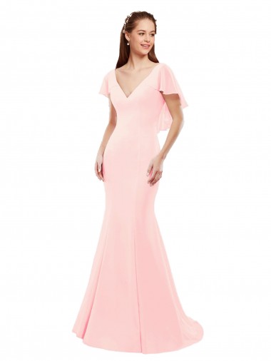 Rosa Sirena Cuello en V Gasa Largo Vestidos de dama de honor Outlet