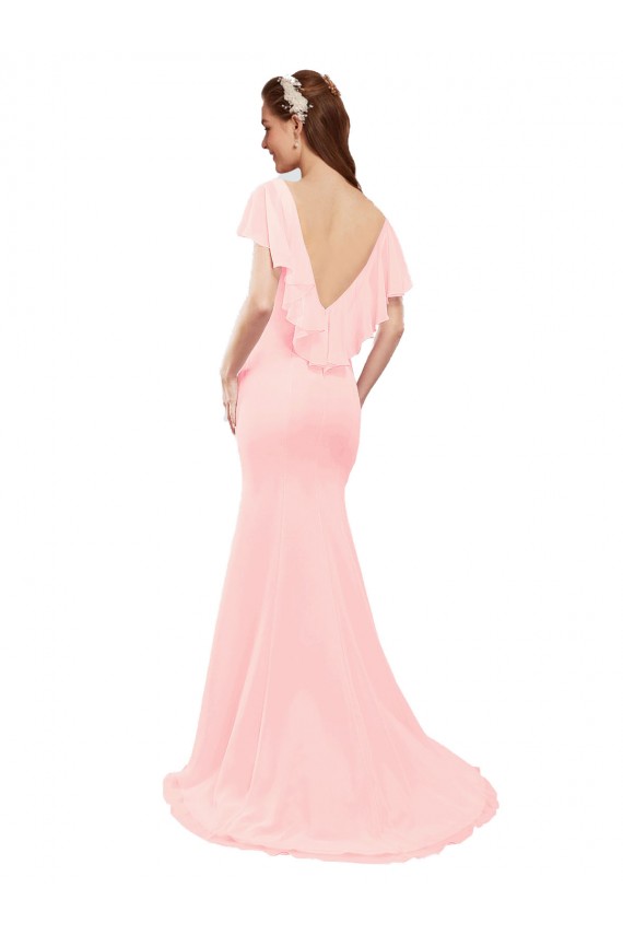Rosa Sirena Cuello en V Gasa Largo Vestidos de dama de honor Outlet